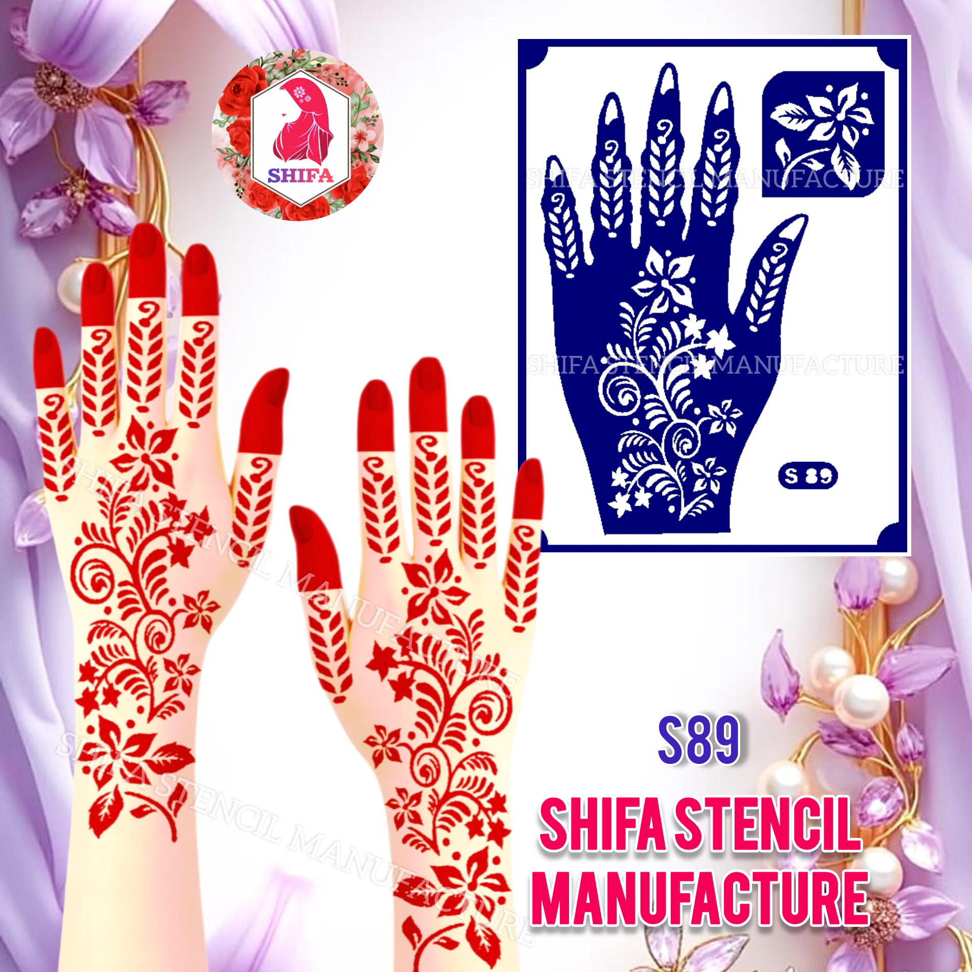 S 89 Leafy Vine Charm Design Sticker Overview  Henna Stencil - Shifa Stencil